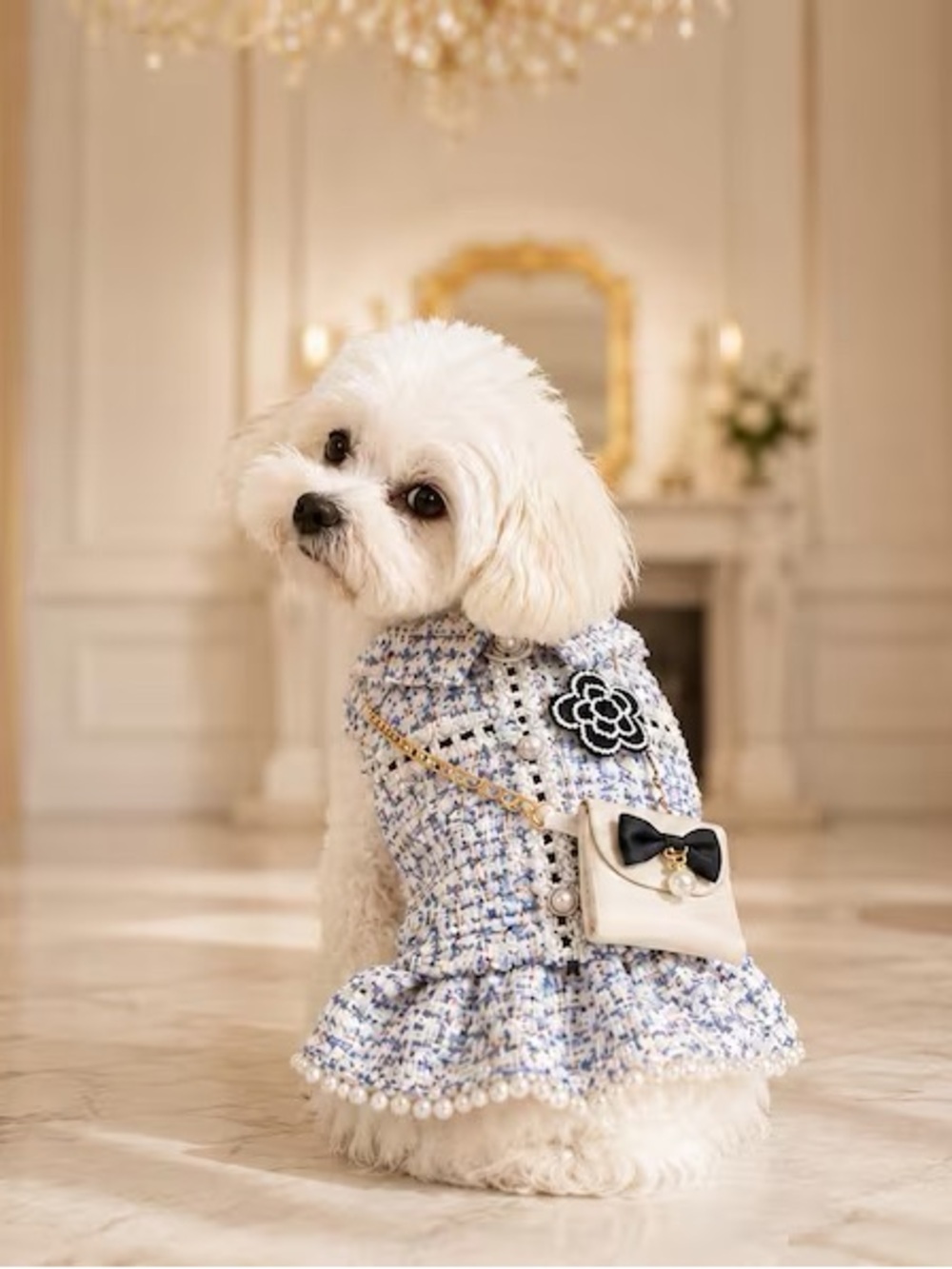 New Luxury Pearl Dog Dress Tweed Princess small